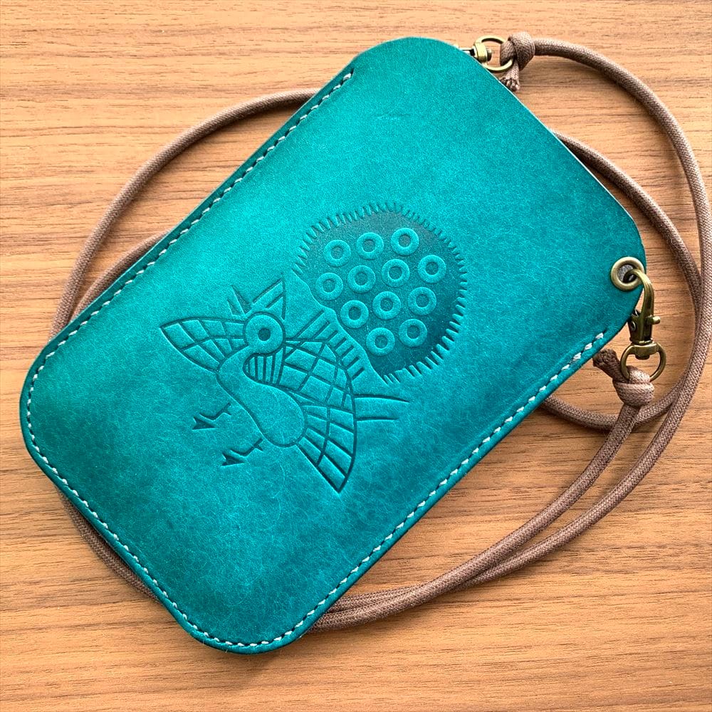【南阿佐ヶ谷麻雀部】本革製 麻雀ショルダーポーチ（ターコイズ／グレー）