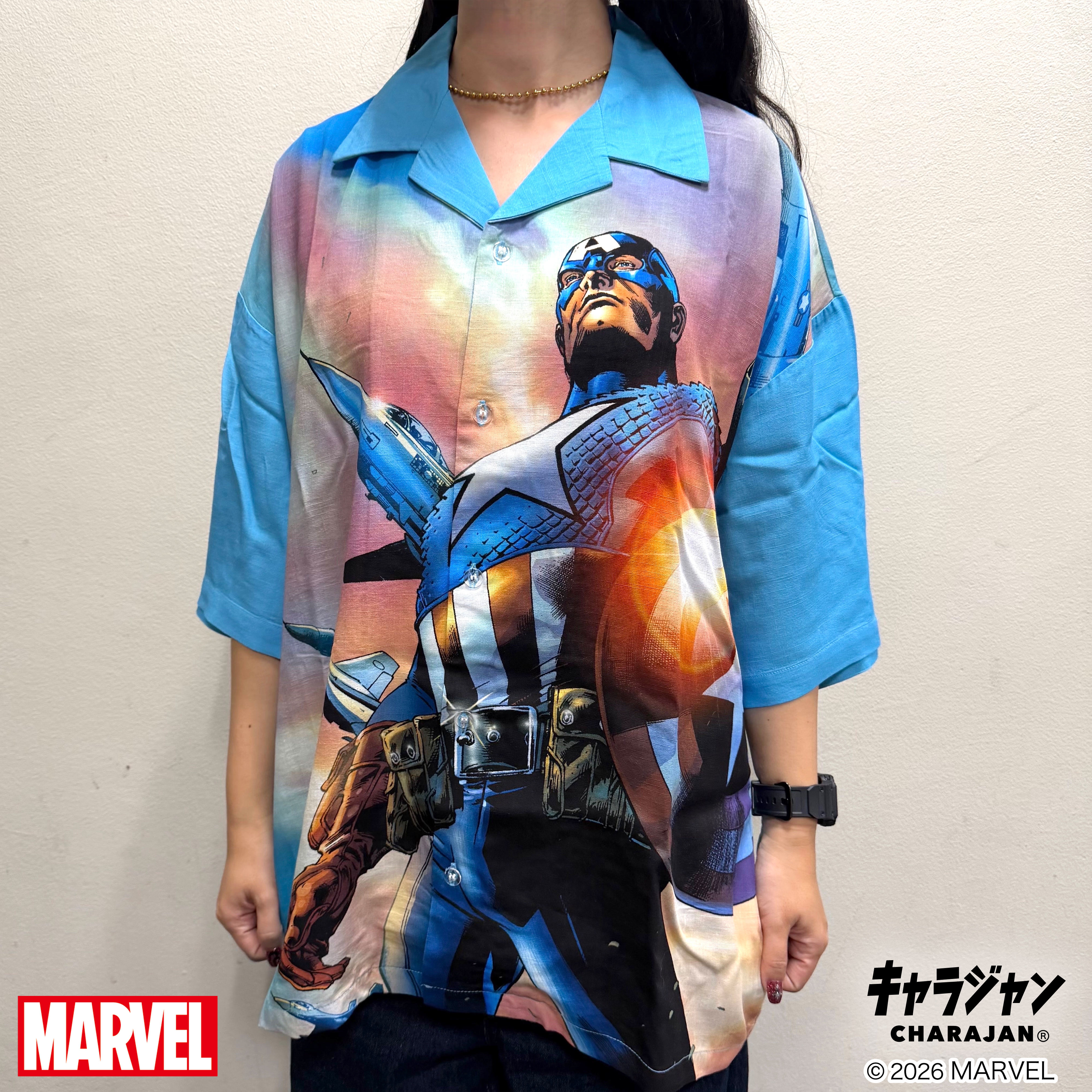 【MARVEL】キャプテンアメリカ レジェンドヒーロー アロハシャツ(Mサイズ)