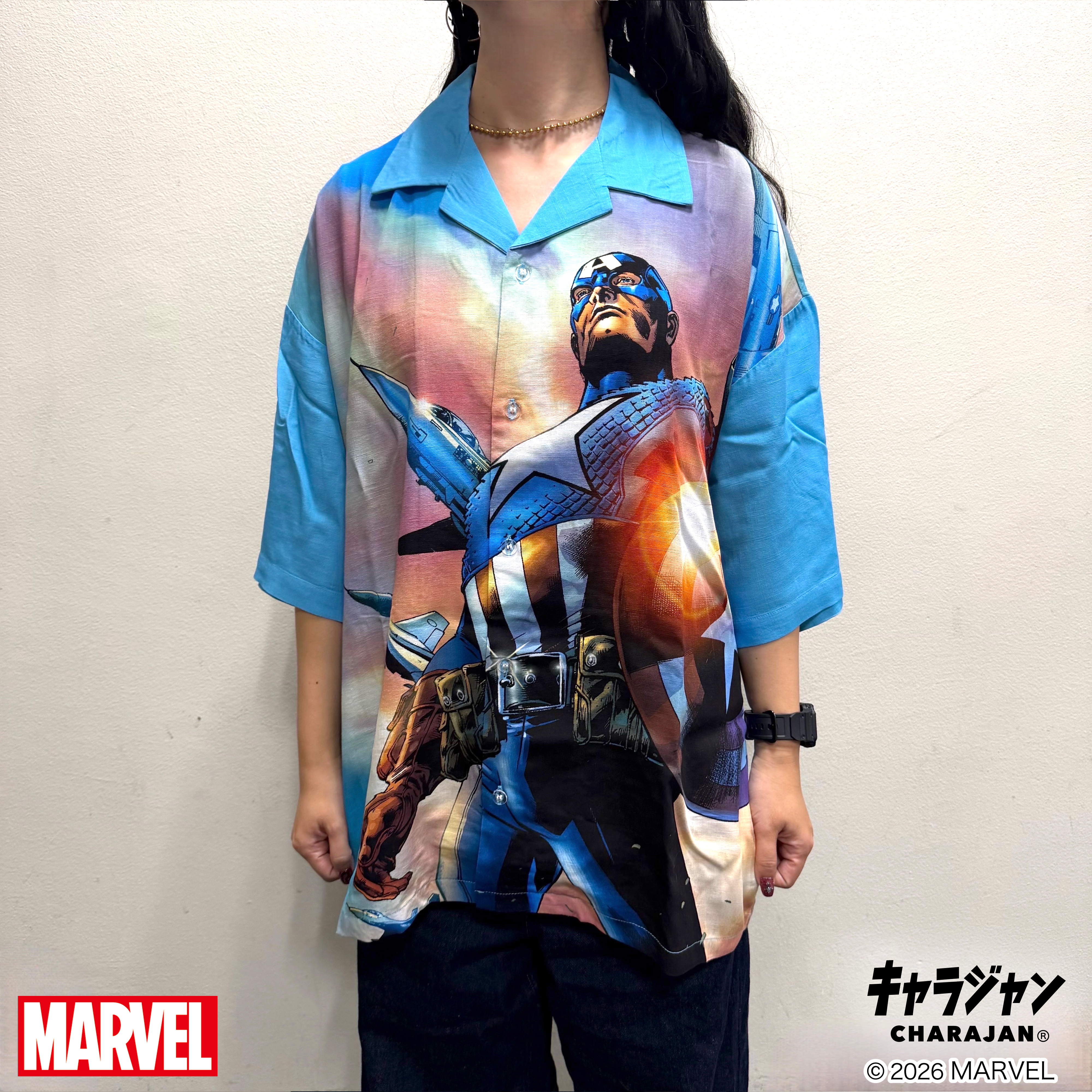 【MARVEL】キャプテンアメリカ レジェンドヒーロー アロハシャツ(LLサイズ)